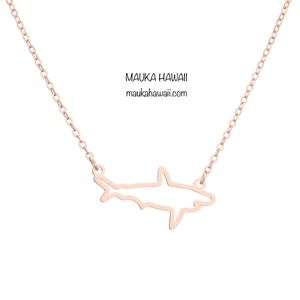 Stainless Ocean Shark Rose Gold Silhouette Pendant Charm Necklace 18in Chain NEW